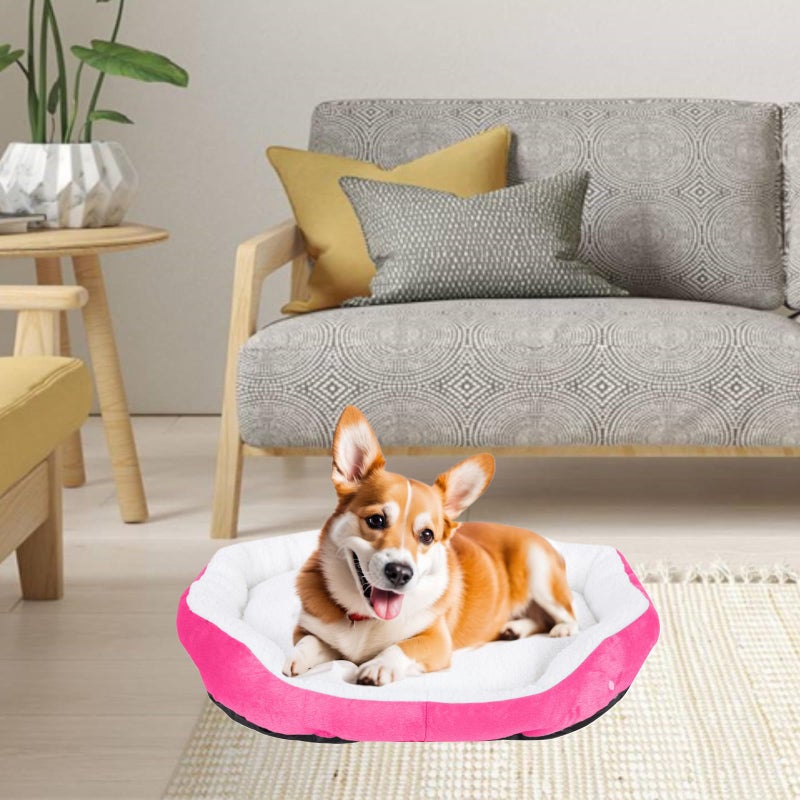 Resulzon Round Dog Cat Beds Mattress Washable Pads Room, Soft Durable Plush Faux Fur Sleeping Pet Fleece Bed Mat for Small Doggy Kitten Puppy, with Anti-Slip Waterproof Bottom (Pink) - Image 5